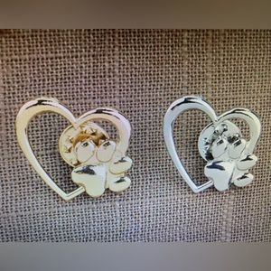 Mini Boho Pet Love Gold Cartoon Paw Print Heart Shaped Unisex Brooch